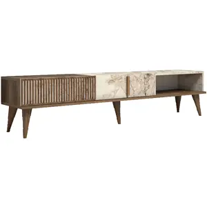 MENZZO Grand meuble TV en bois noyer et blanc effet marbre 2 portes Roma 180cm pas cher