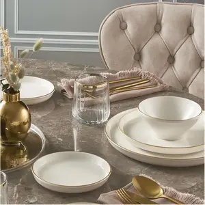 MIOLI Service de table 16 pièces Antioco Porcelaine Blanc crème liseré Or TU pas cher
