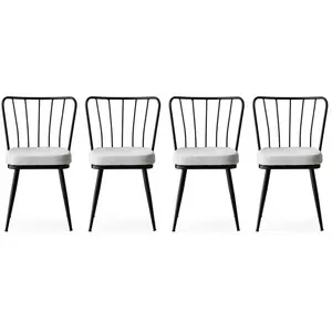 MENZZO Lot de 4 chaises Gino Métal Noir et Velours Blanc pas cher
