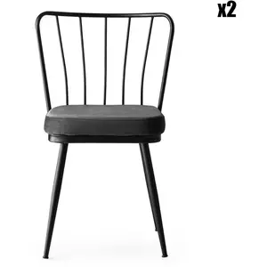 NAIDA Menzzo Lot de 2 chaises Gino Métal Noir et Velours Anthracite pas cher