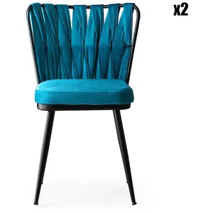 MENZZO Lot de 2 chaises Scribe Métal Noir et Velours Turquoise pas cher