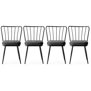 EMOB Menzzo Lot de 4 chaises Gino Métal Noir et Velours AnthraciteVendu parkaufland