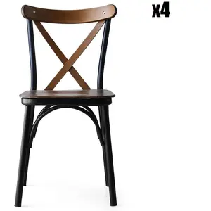 Comparateur de prix : MENZZO Lot de 4 chaises Rostam Métal Noir et Bois massif foncé
