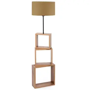 Comparateur de prix : MENZZO Lampadaire combiné 3 étagères Venes 140cm Bois Naturel et Tissu Brun