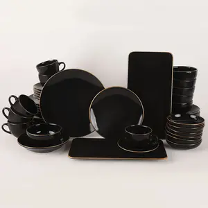 Merkloos / Sans marque Hermia Concept - Service de table en Grès noir - 44 Pièces T.U pas cher