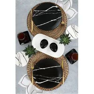 LA TABLE DE JEANNE Service petit déjeuner design 11 pièces Effet Marbre Germi Grés cérame Noir et Blanc TU pas cher