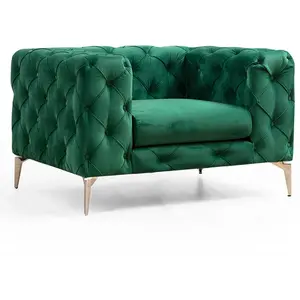 MENZZO Fauteuil capitonné avec coussin Alykes Velours Vert