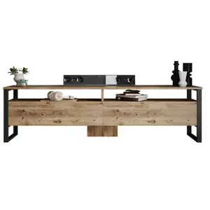 MENZZO Meuble TV 2 portes et 2 étagères Orpha 180cm Noir et Bois pas cher