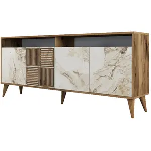 Comparateur de prix : MENZZO Buffet en aggloméré 4 portes Milan noyer et imitation marbre blanc.