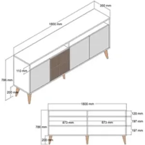 Comparateur de prix : MENZZO Buffet bas 4 portes et 2 tiroirs Kaltes L180cm Bois Naturel et Blanc crème