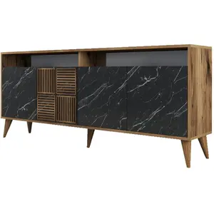 Comparateur de prix : MENZZO Buffet en aggloméré 4 portes Milan noyer et imitation marbre noir.