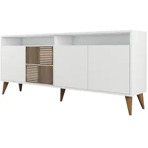 Comparateur de prix : MENZZO Buffet bas 4 portes et 2 tiroirs Kaltes L180cm Blanc et Naturel