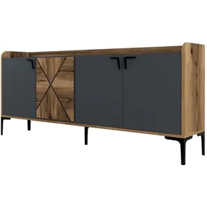 Comparateur de prix : MENZZO Hanah Home - Buffet en aggloméré 4 portes Venedik noyer + anthracite