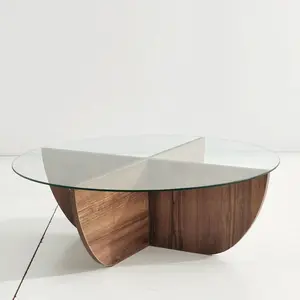 MENZZO Table basse design Sunac D90cm Verre Transparent et Bois foncé pas cher