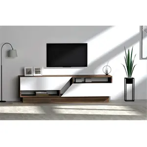 MULTIMARQUES Meuble tv tiroirs trapèze 160cm magnifikal bois et blanc Magnifikal pas cher