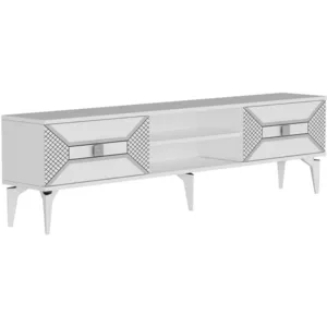 Meuble TV Kapa L150cm Blanc et Motif Géométrique Argent pas cher