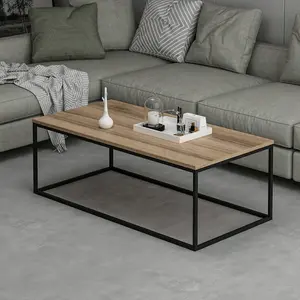 MENZZO Table basse Sancho 120x60cm Métal Noir et Bois foncé