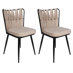 Wooden Art - 2 Chaises Kusakli crème/noir - 43x82x43 cm T.U pas cher