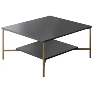MENZZO Table basse carrée Harmony 80x80cm Métal Or et Bois AnthraciteVendu parkaufland