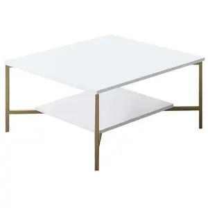 MENZZO Table basse carrée Harmony 80x80cm Métal Or et Bois Blanc pas cher