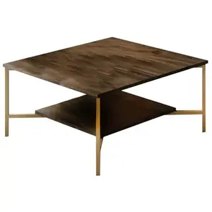 MENZZO Table basse carrée Harmony 80x80cm Métal Or et Bois foncéVendu parkaufland
