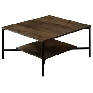 HANNAH HOME Menzzo Table Basse carrée Harmony 80x80cm Métal Noir et Bois foncé pas cher