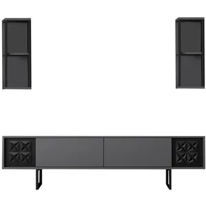 MENZZO Ensemble meuble TV et étagère murale Gila Noir et Anthracite pas cher