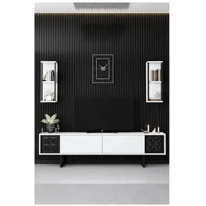 MENZZO Ensemble meuble TV et étagère murale Gila Noir et Blanc pas cher