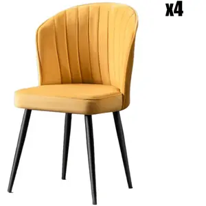MENZZO Lot de 4 chaises Iria Velours Jaune et Métal NoirVendu parkaufland