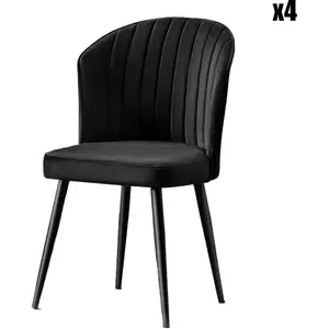 MENZZO Lot de 4 chaises Iria Velours et Métal Noir