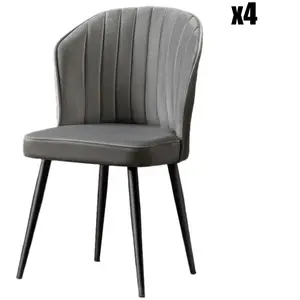 MENZZO Lot de 4 chaises Iria Velours Gris et Métal Noir
