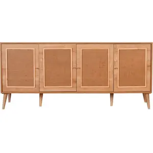 Comparateur de prix : MENZZO Buffet bas 4 portes Toile de Jute Londi L180cm Bois Chêne clair