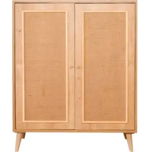 MENZZO Buffet haut 2 portes en jute Lodim H110cm Bois de charme massif clair