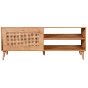 CHEZ ADELARD Meuble TV avec porte avec cannage Lodim L138cm Chêne clair TU pas cher