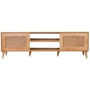 PHENIX MAISON Meuble TV avec 2 portes avec cannage Lodim L180cm Chêne clair TU pas cher