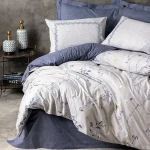 Mijolnir - Parure housse de couette Nitsa marine/blanc 140x200 cm pas cher