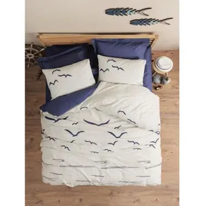 Parure de lit coton ranforcé 220x240 - Bleu foncé pas cher