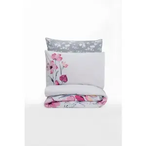 Elizabed - Parure housse de couette Carla gris/blanc/rose 260x220 cm pas cher