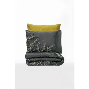 Mijolnir - Parure housse de couette satin de coton Libby vert/anthraci... pas cher