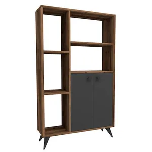 Comparateur de prix : Bibliothèque en bois "Meldan" - 80 x 25 x 135 cm - Noyer Clair, Anthra...