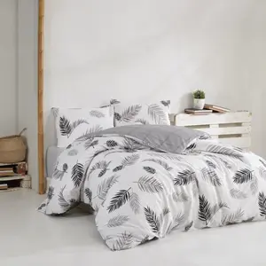 Mijolnir - Parure housse de couette Plume blanc/gris 260x220 cm pas cher