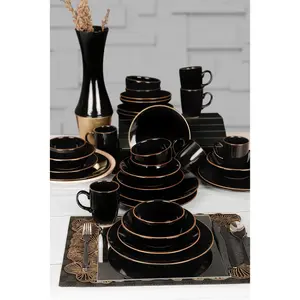 Hermia Concept - Service de Table noir/doré - 30 Pièces OS pas cher