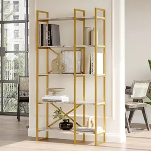 MENZZO Wooden Art - Bibliothèque vg4-ge blanc/doré - 87.5x175x30 cm OS pas cher