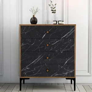 MENZZO Commode 4 tiroirs Tullio H90,7cm Bois et Noir Effet mabre pas cher