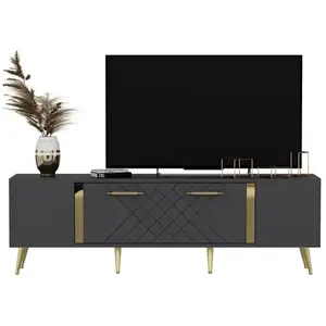 NAIDA Cotecosy - Meuble tv Bourgogne 150cm Anthracite et Or pas cher