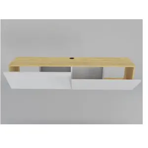 Meuble TV suspendu 2 portes battantes Doky 160cm-Couleur Marron clair pas cher