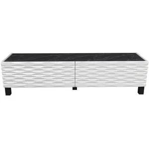Hanah Home Meuble TV design 2 portes basculantes Vanoise 149cm Blanc et Noir effet marbre pas cher