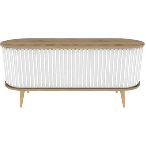 COTECOSY Meuble tv portes coulissantes Natera 140cm Chêne clair et Blanc pas cher