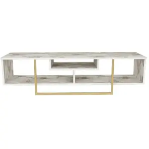 Hanah Home Meuble TV Nikolai 150cm Or et Blanc Effet marbre
