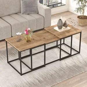 Comparateur de prix : MENZZO Set de tables basses gigognes style industriel Dawit Bois clair et Métal Noir
